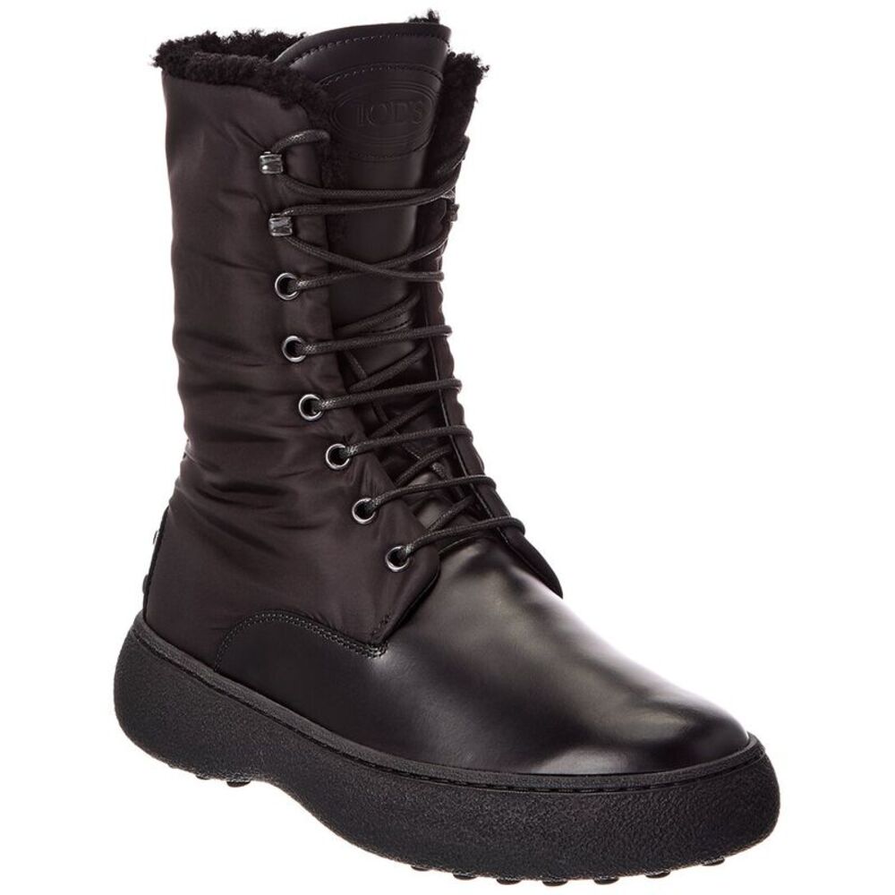 Tod’S Nylon & Leather Boot, Black